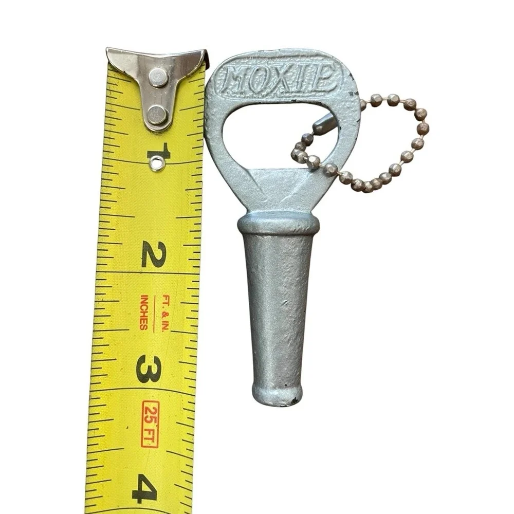 Vintage Moxie Soda Advertising Bottle Opener‎ Zinc Cast Metal Ball Chain 3
